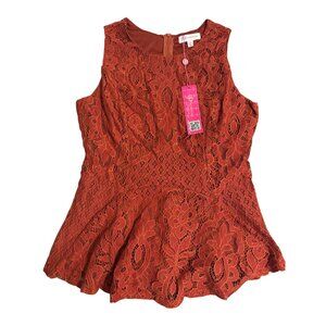 Ultrapink Womens Sleeveless Lace Peplum Top Rust Red Size M